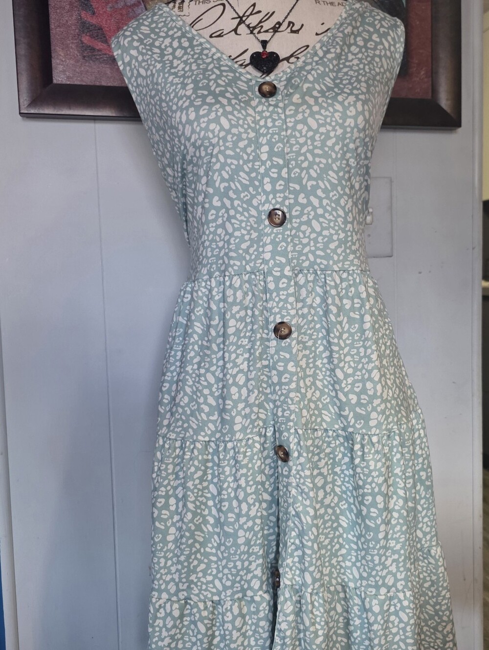Halife Women's Dress- Light Blue with Mint Green Accents